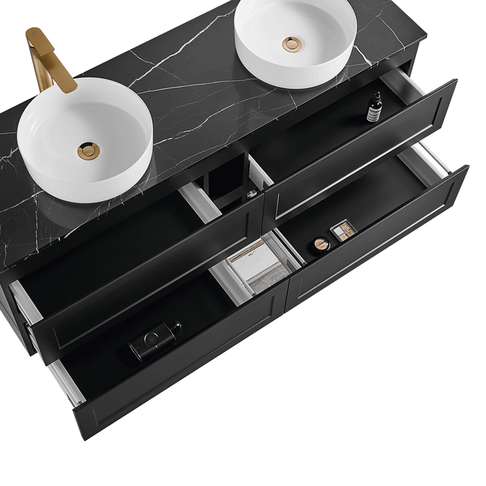 600-1500*460*560mm Poseidon PVC Matt Black Bathroom Wall Hung Vanity