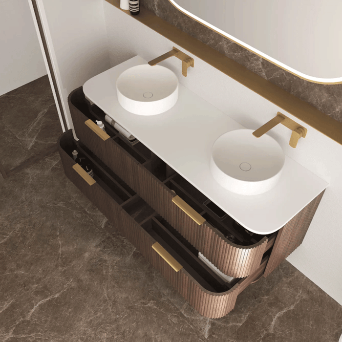 600-1800*490*550mm Otti Havana Sable Walnut Fluted Curve Wall Hung Vanity