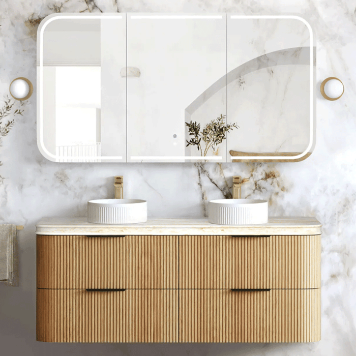 600-1800*490*550mm Otti Havana Woodland Oak Fluted Curve Wall Hung Vanity