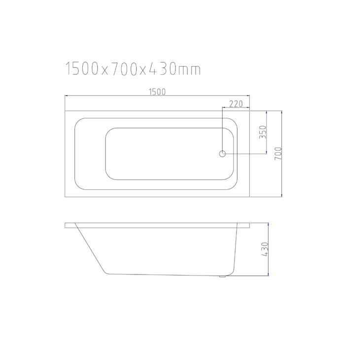 1700/1500*700*440/430mm MER Mira Gloss White Acrylic Rectangle Drop In Baths