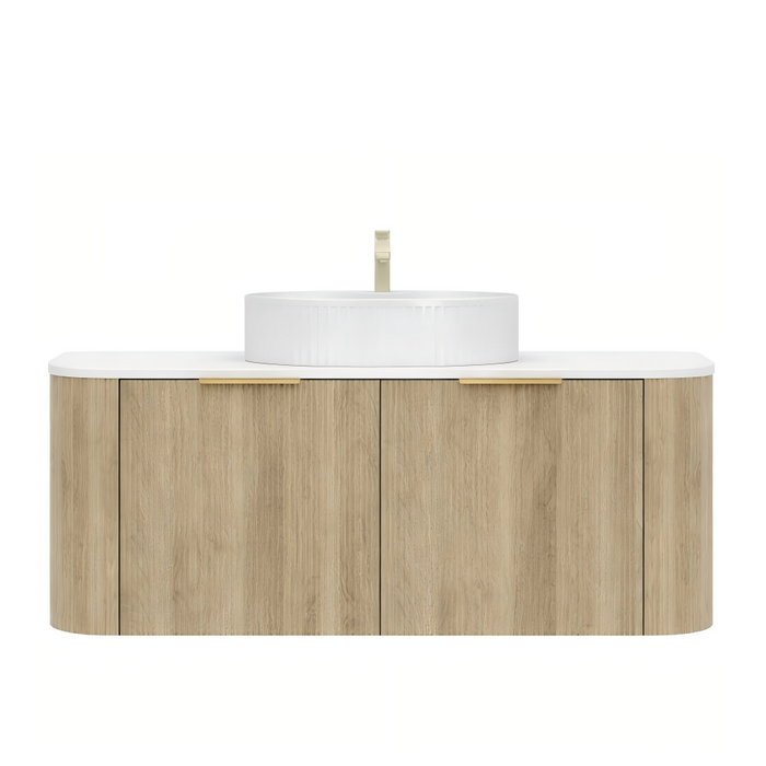 600-1500*500*470mm Poseidon CETO Artis Classic Oak PVC With Inner Drawer Fluted Curved Wall Hung Vanity