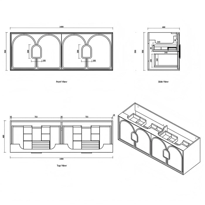 600-1800*460*550mm OTTI Laguna Mark Il Matt White High Moisture Resistant Plywood Wall Hung Vanity