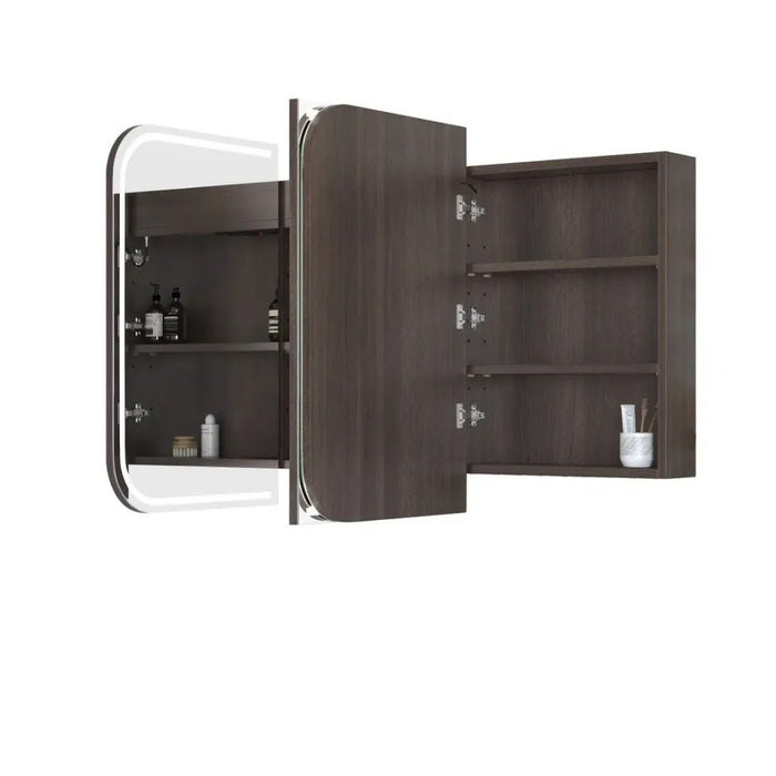 900-1500*750mm Otti LED Newport Sable Walnut Rectangle Curved Moisture Resistant Plywood Shaving Cabinet