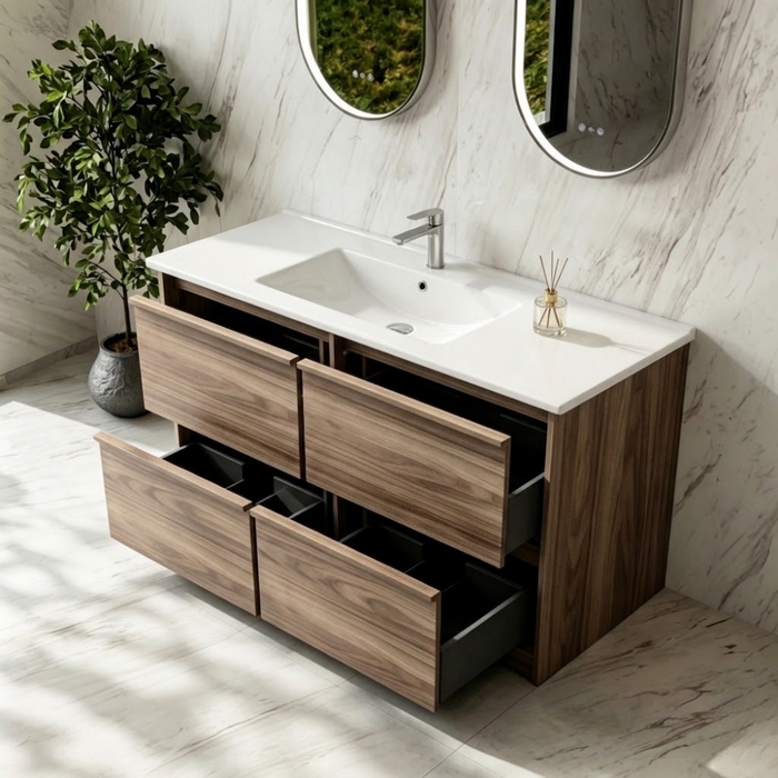600-1500*455*830mm Mercio Bella Notaio Walnut Freestanding Vanity