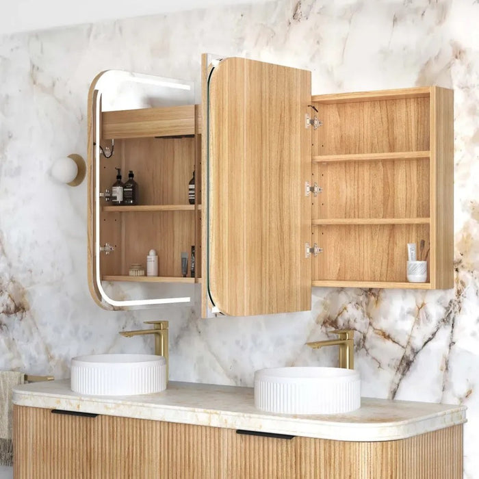 900-1500*750mm Otti LED Newport Woodland Oak Rectangle Curved Moisture Resistant Plywood Shaving Cabinet