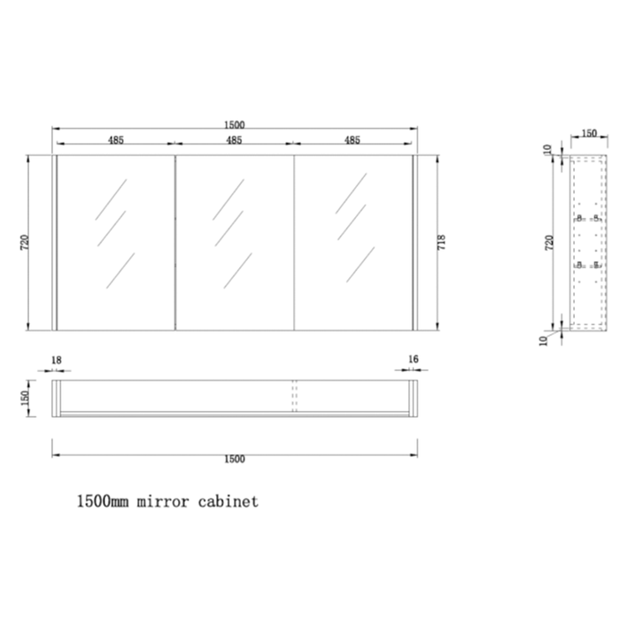 450-1500*720*150mm ABS Geneva Fluted Wall Hung Oak Timber Matt Black Mirror Shaving Cabinet
