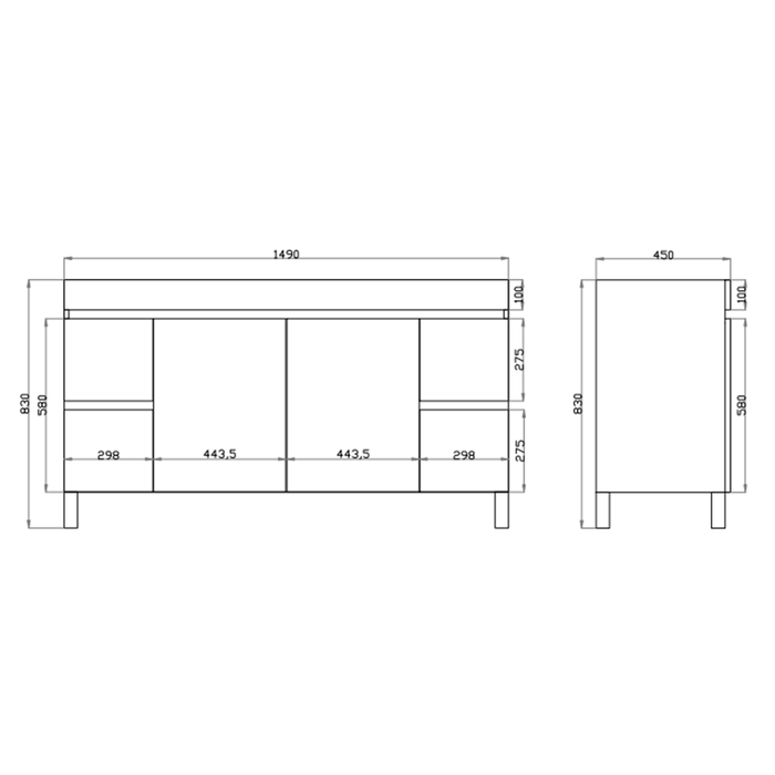 600-1500*450*830mm Poseidon Berge Dark Oak MDF Freestanding Vanity With Legs