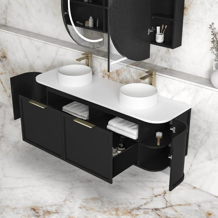 600-1800*452*450mm OTTI Hampshire Stain Black High Moisture Resistant Plywood Curve Wall Hung Vanity