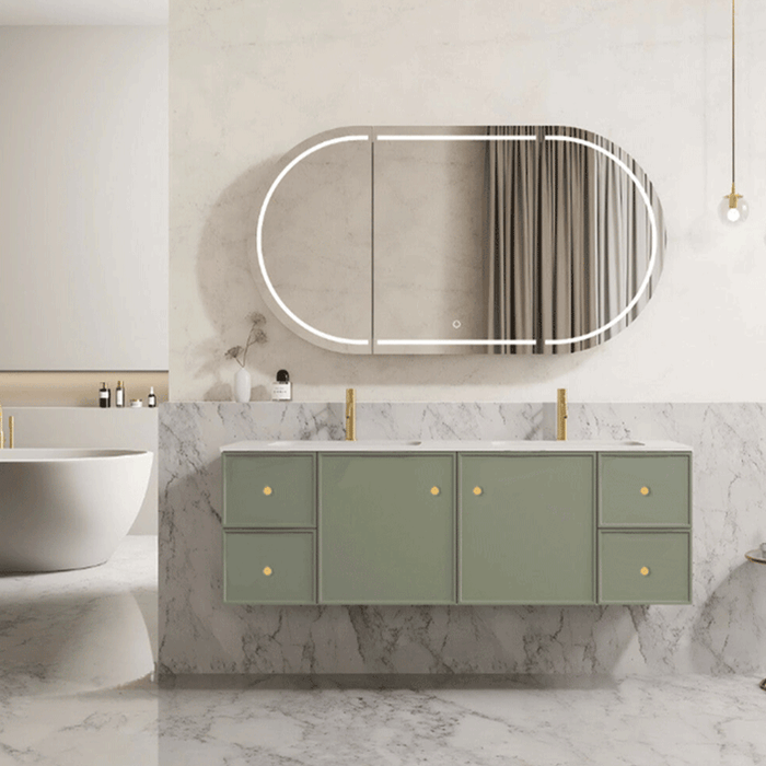 600-1500*455*480mm Poseidon CETO Miami Olive Green PVC Wall Hung Bathroom Vanity Cabinet