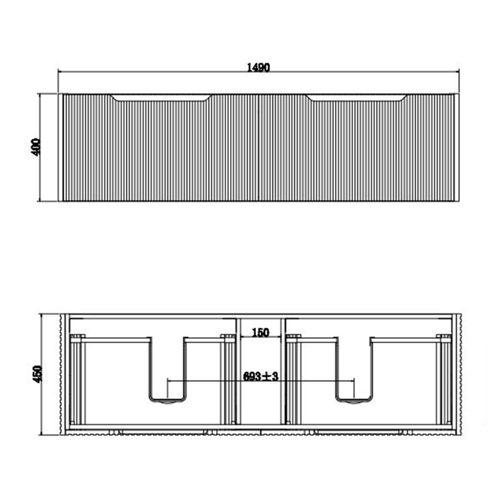 600-1800*450*400mm ABS Vienna Brown Oak MR Melamined Board Panel With PVC Coating Fluted Wall Hung Vanity