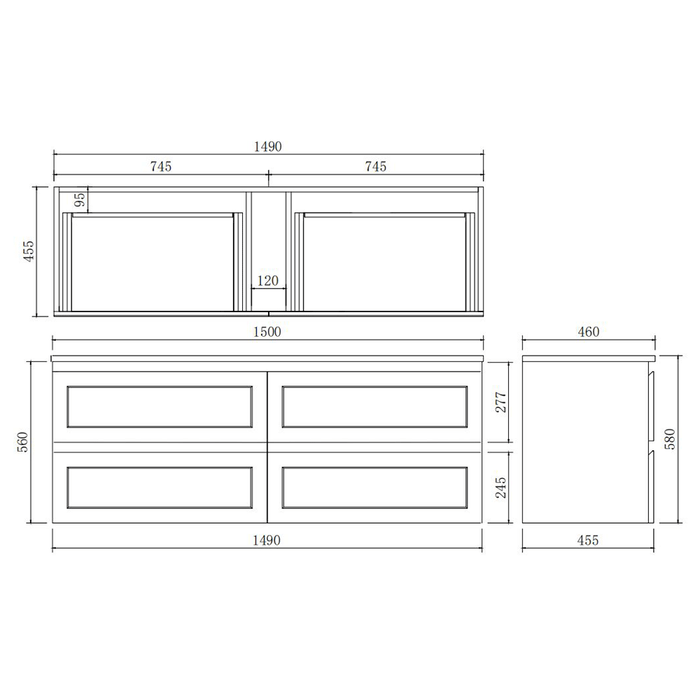 600-1500*460*560mm Poseidon Matt White Bathroom Wall Hung Vanity