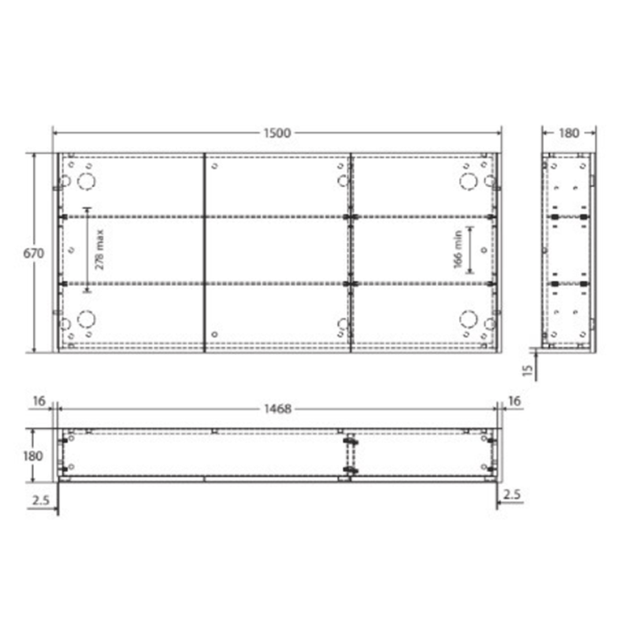 600-1500*670*180mm Fienza Industrial Copper-free Glass Rectangle Pencil Edge Shaving Cabinet