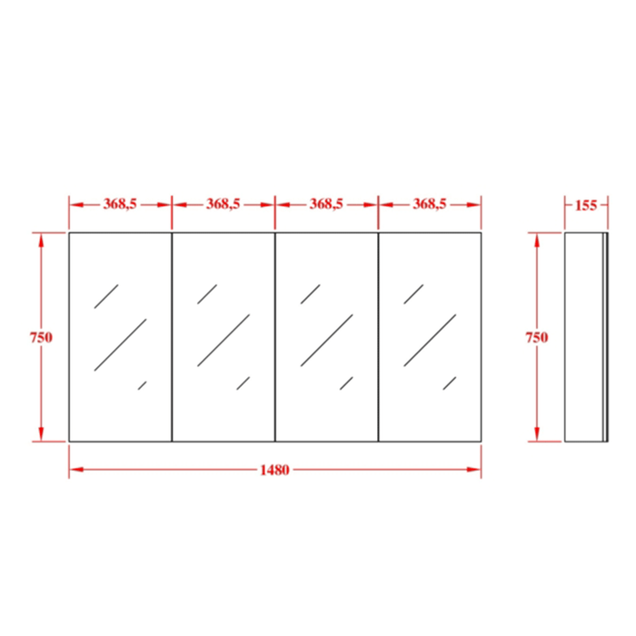 600-1500*750*155mm Poseidon Evie Natural Oak Moisture Resistant Plywood Glass Rectangle Shaving Cabinet