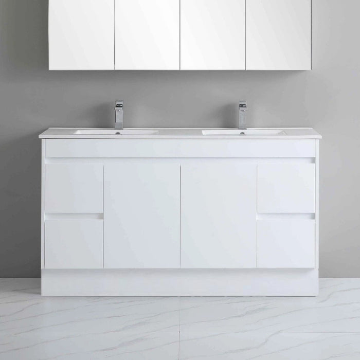900-1800*460*880mm Standard PVC Gloss White Freestanding Vanity With Kickboard