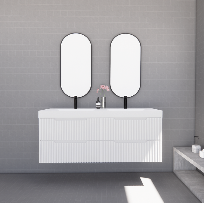 600-1800*450*550mm ABS Bali Matt White MR Melamined Board Panel With PVC Coating Fluted Wall Hung Vanity - HD reno