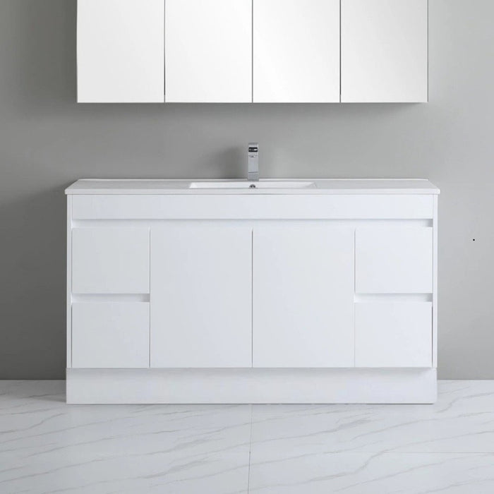 900-1800*460*880mm Standard PVC Gloss White Freestanding Vanity With Kickboard