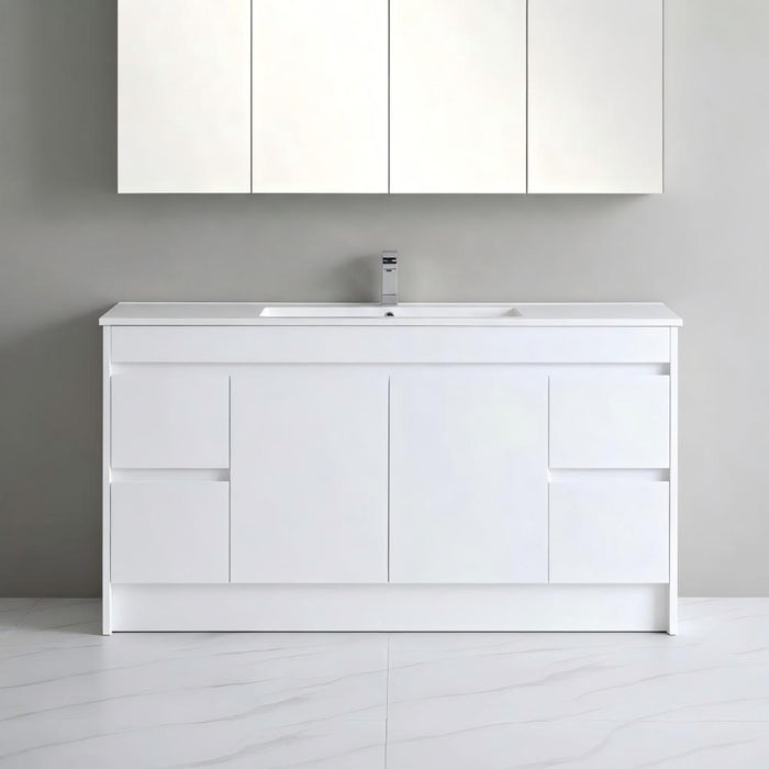900-1800*460*880mm Standard PVC Gloss White Freestanding Vanity With Kickboard
