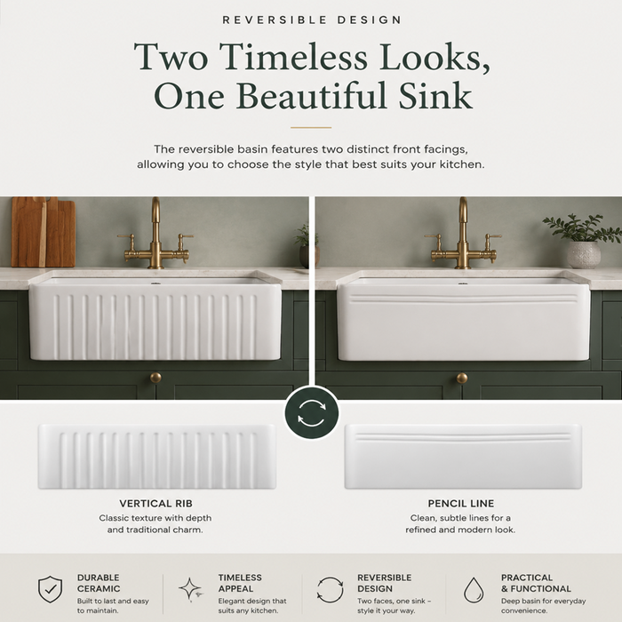 855*460*255mm Otti Boston Butler White Ceramic Kitchen Double Bowl Sink