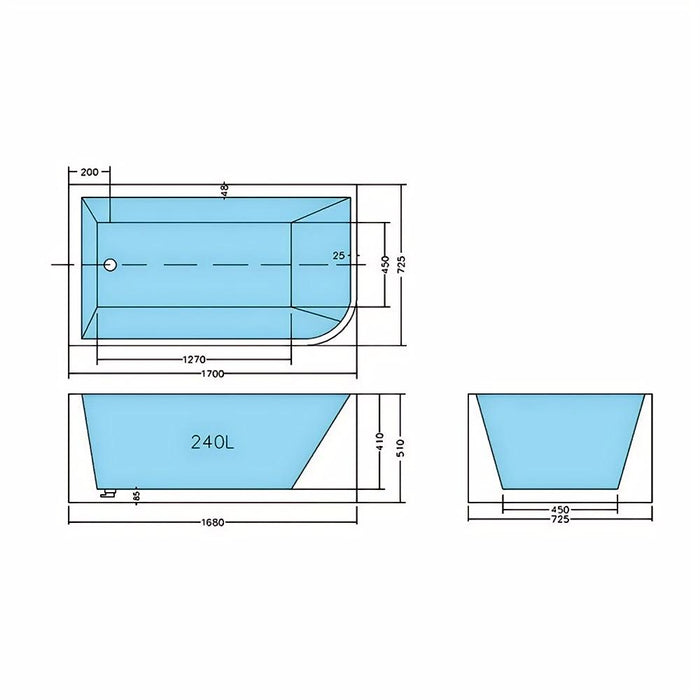 1300-1700*730*580mm Poseidon CBT Matt White Rectangle Acrylic Back To Wall Corner Back Bathtub