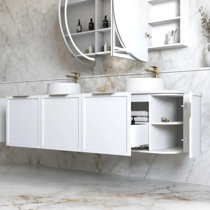 600-1800*452*450mm OTTI Hampshire Stain White High Moisture Resistant Plywood Curve Wall Hung Vanity