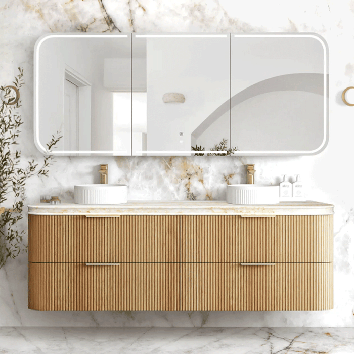 600-1800*490*550mm Otti Havana Woodland Oak Fluted Curve Wall Hung Vanity