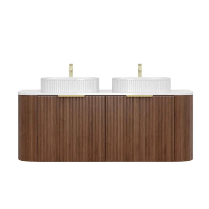 600-1800*500*470mm Poseidon CETO Artis Walnut PVC With Inner Drawer Fluted Curved Wall Hung Vanity