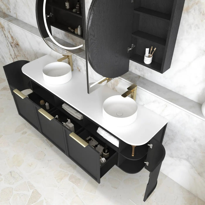 600-1800*452*450mm OTTI Hampshire Stain Black High Moisture Resistant Plywood Curve Wall Hung Vanity