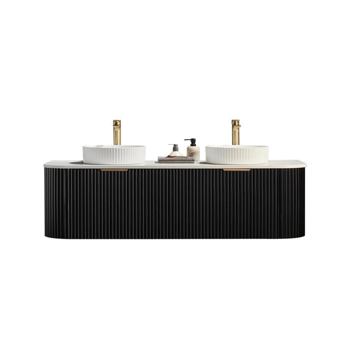 600-1800*500*470mm Poseidon Avalon Matt Black PVC Fluted Wall Hung Bathroom Vanity