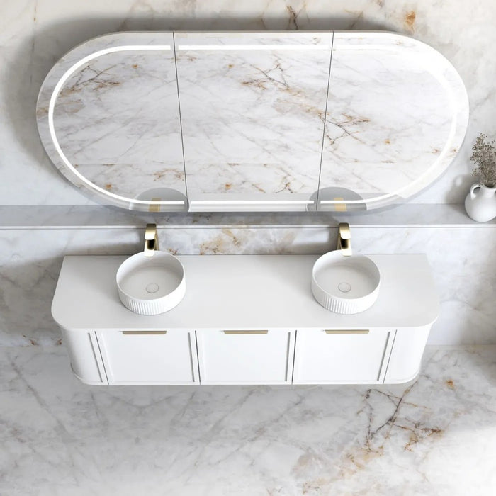 600-1800*452*450mm OTTI Hampshire Stain White High Moisture Resistant Plywood Curve Wall Hung Vanity