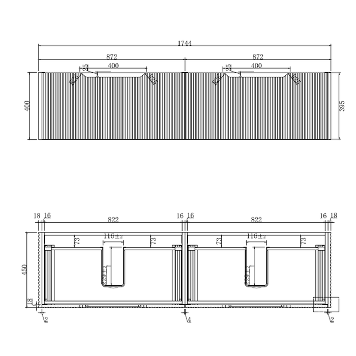 600-1800*450*400mm ABS Vienna Brown Oak MR Melamined Board Panel With PVC Coating Fluted Wall Hung Vanity