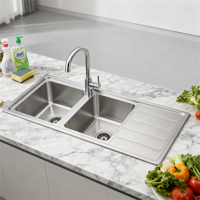 1200*500*200mm BK Traditionell 304 Stainless Steel Square Corner With Drainer Laundry Kitchen Top Mount Sink