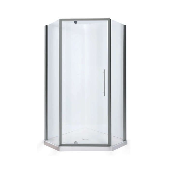 914mm Marbletrend Flinders Neo Chrome Glass Semi-frameless Corner Pivot Shower Screens