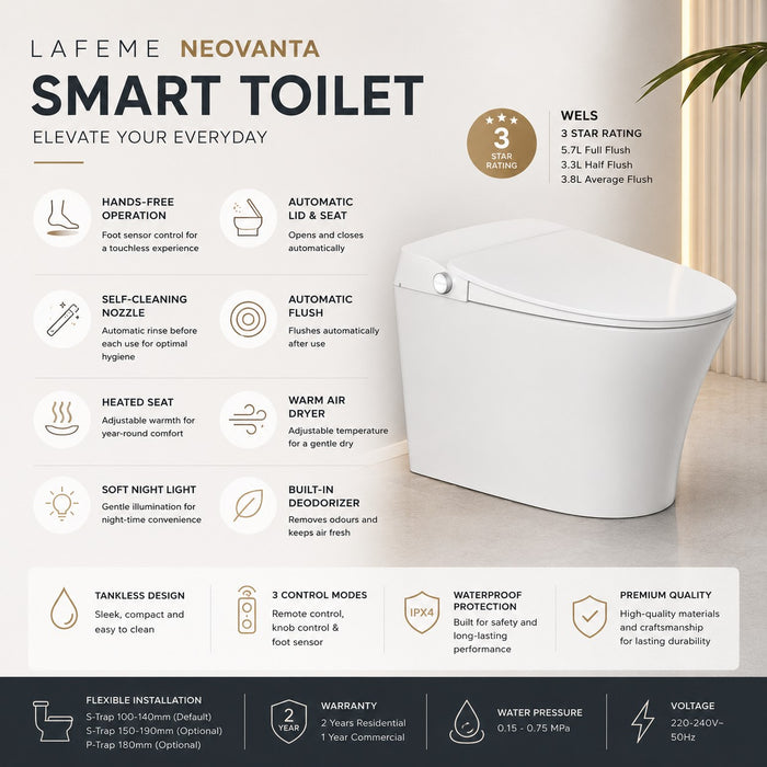 684*403*470mm Lafeme Neovanta White Cisternless Wall Faced Smart Toilet