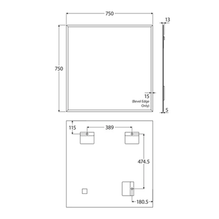 600-1200*750*5mm Fienza Frameless Copper-free Glass Rectangle Pencil Edge Mirror