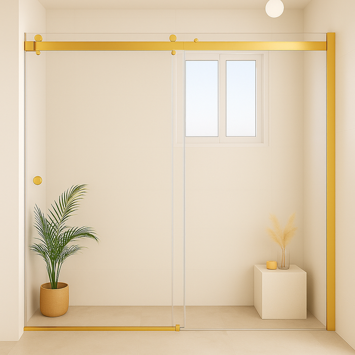 900-1800*2000mm SUN 8mm Glass Sliding Wall To Wall Frameless Brushed Gold Fittings Shower Screens
