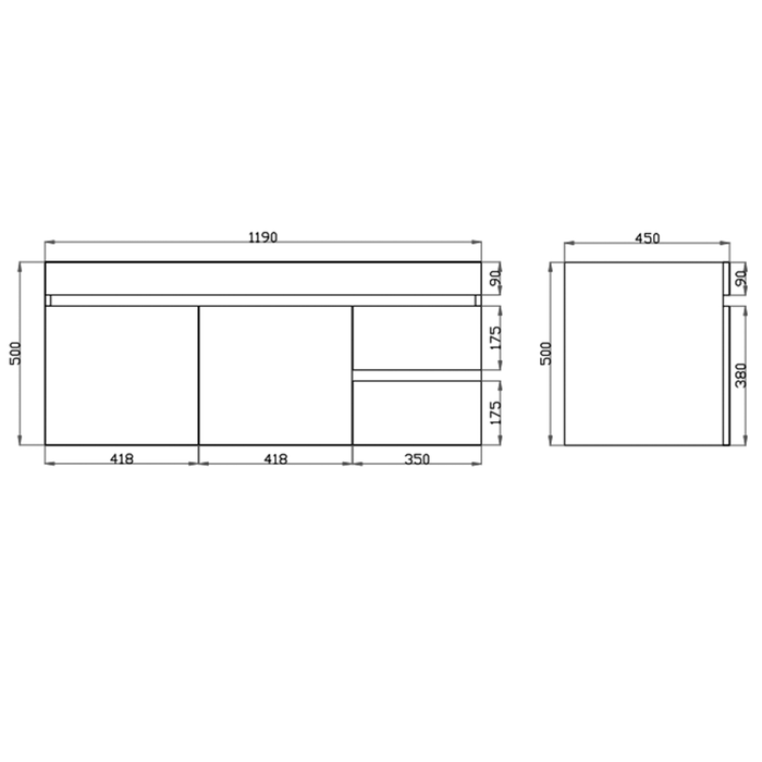 600-1500*500*450mm Poseidon Berge White Oak MDF Wall Hung Vanity