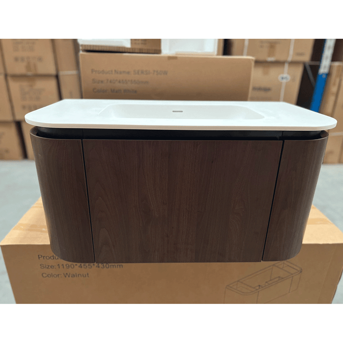 900-1500*455*430mm Infinity FELIX Walnut Plywood With One Main Drawer And Two Side Drawers Wall Hung Vanity