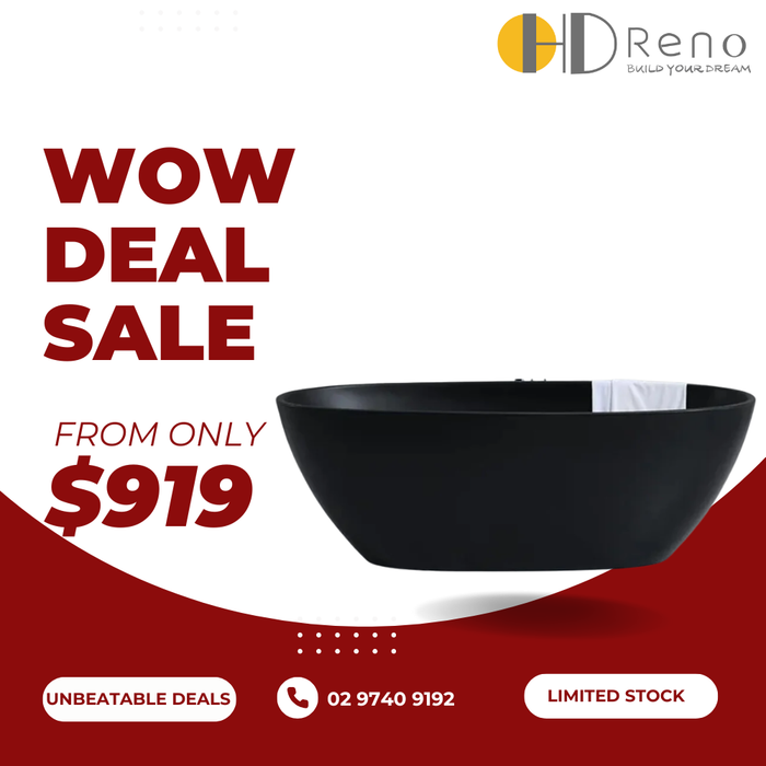 1500-1700*810*590mm Poseidon STBT Matt Black Oval Acrylic Freestanding Bathtub