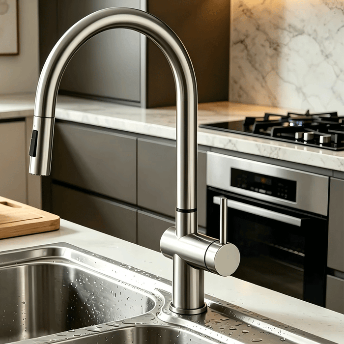 Amoza Brushed 304 Stainless Steel Gooseneck Pull Out Sink Mixer Tapware