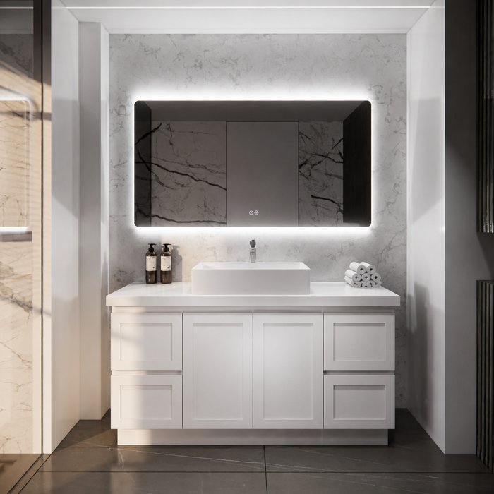 600-1500*450*820mm ABS Miami Matt White Shaker Plywood Freestanding Vanity With Kickboard
