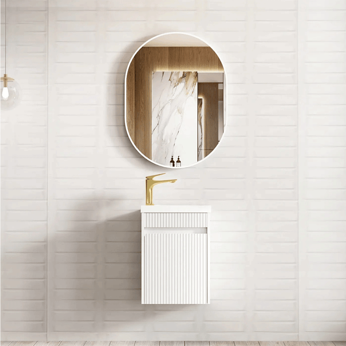 410*540*260mm OTTI Ensuite Matt White Timbergrain High Moisture Resistant Plywood Fluted Mini Wall Hung Vanity