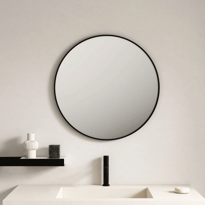 600*600*38mm Mercio Matt Black Steel Copper-free Glass Round Framed Mirror