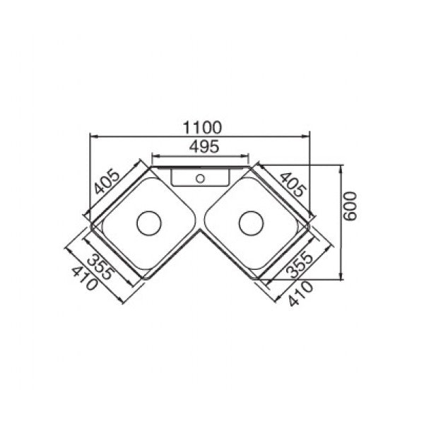 1100*600*180mm Roma 304 Stainless Steel Double Bowl Corner Drop In Kitchen Sink