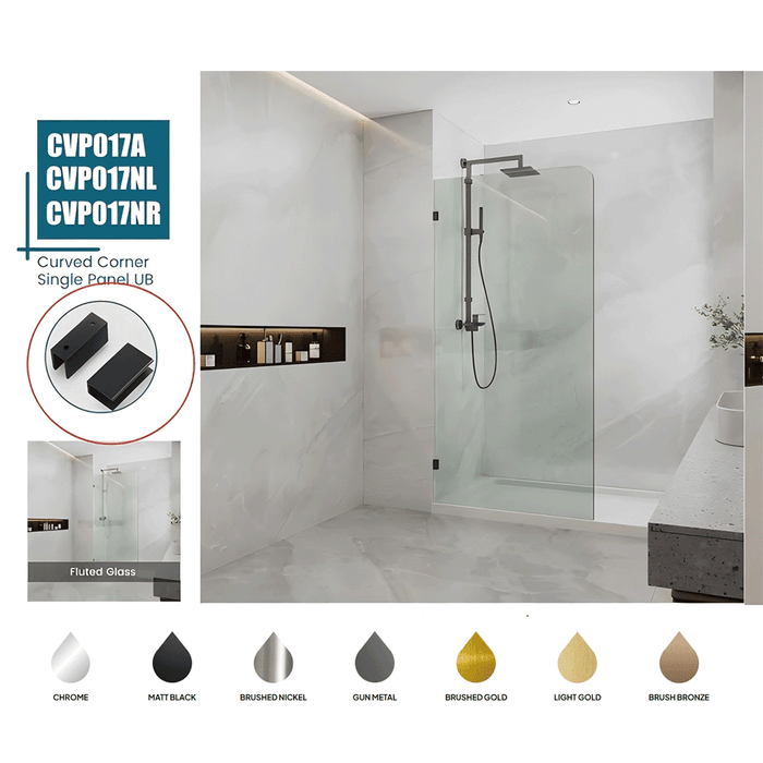 800-1200mm 10mm Glass Covey Frameless Walk-in Corner Curved Single Panel Shower Screens - 2100mm Height