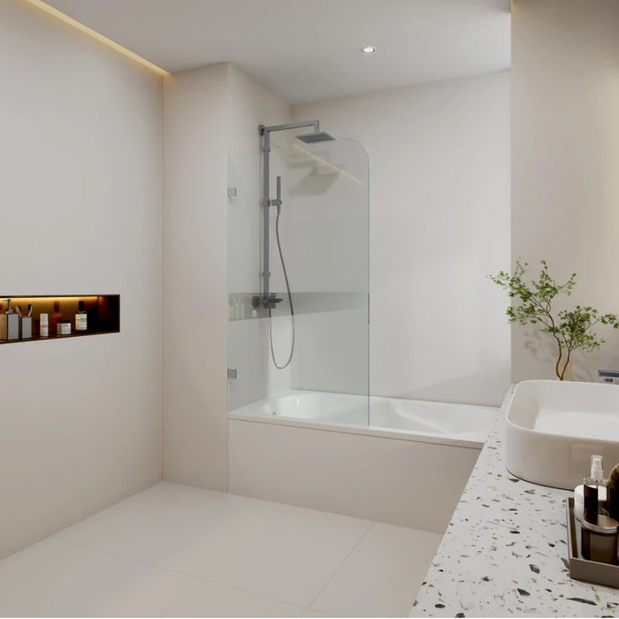 750/900*1500mm 10mm Tempered Glass Frameless Fixed Bathtub Screen With Curved Corner
