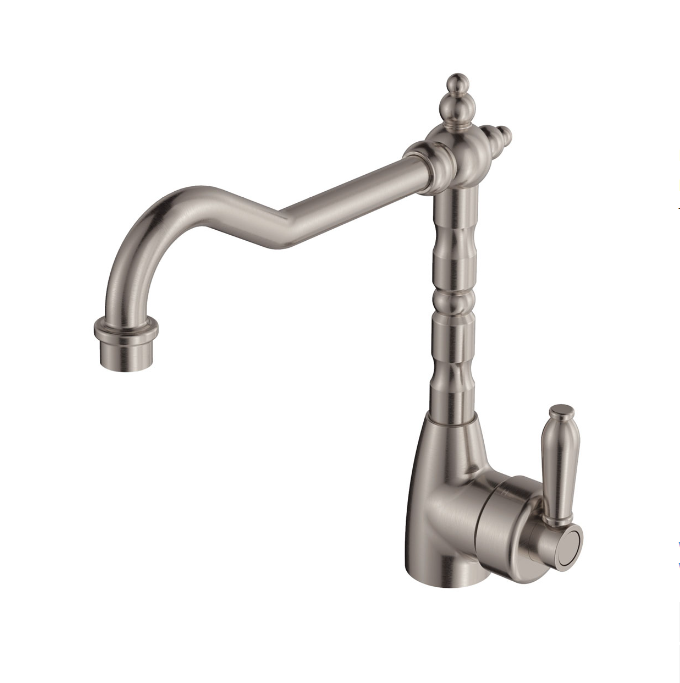 Fienza Eleanor Mordern Vintage Shepherds Brushed Nickel Solid Brass Swivel Crook Sink Mixer