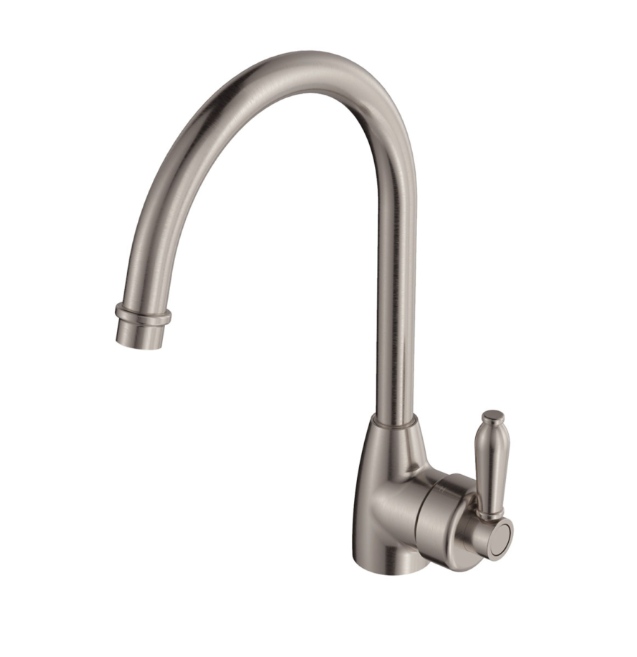 Fienza Eleanor Mordern Vintage Brushed Nickel Solid Brass Gooseneck Sink Mixer