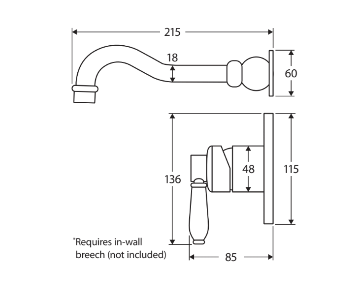Fienza Eleanor Modern Vintage Brushed Nickel Solid Brass Round Wall Basin/Bath Mixer Set