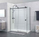 870-1180x2000mm Sliding L Shape Frameless Gunmetal Grey 10mm Glass Embedded Circle Handle Shower Screens