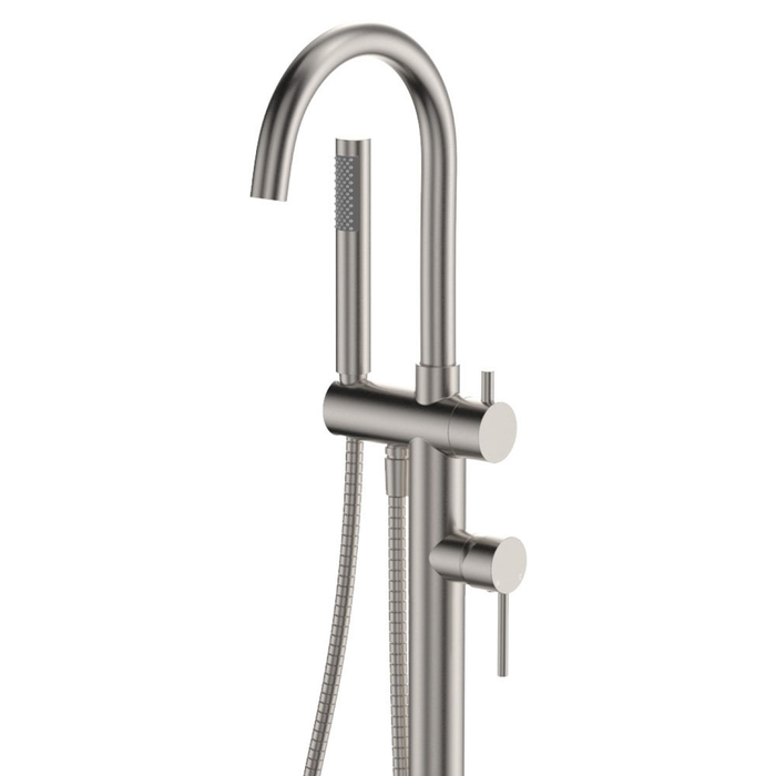 Fienza Kaya Solid Brass Round Floor Mounted Bath Mixer With Hand Shower